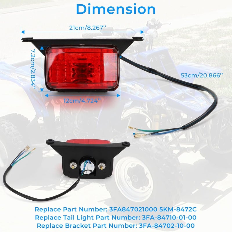 WIKIBB Brake Light ATV Taillight Include Bracket Compatible with Yamaha BANSHEE 350 Warrior BLASTER 200 YFS200 GRIZZLY 125 660 ATV UTV & More Models - Image 2